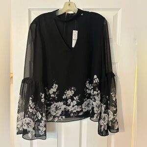 White House Black Market Sheer Floral Blouse